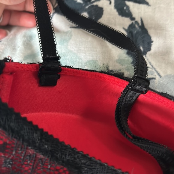Black/Red Lace Padded Push-up Bra - Sz 34C - Picture 5 of 8